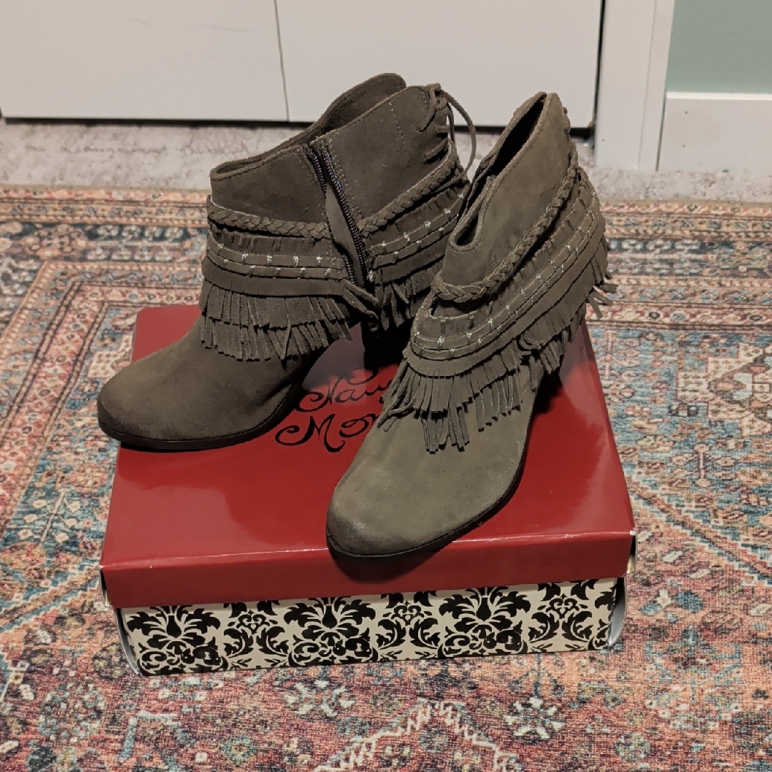Naughty Monkey Fringe Ankle Boots  Taupe Brand New